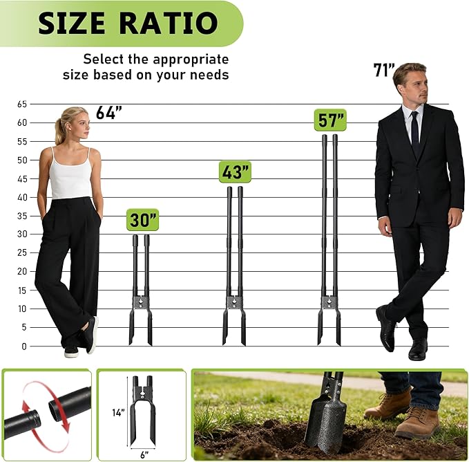 LLARGUEST Post Hole Digger,57 Inch Heavy Duty Metal Hole Digger Tool for Digging,Grey Manual Tool for Transplant, Camping,Gardening.