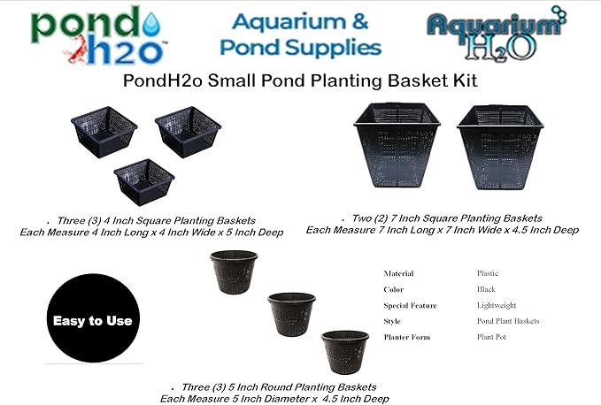 Small Water Garden Pond Aquatic Plastic Mesh Planting Basket Kit, Variety of 8 Pond Plant or Flower Planter Pots for Aquaponics, Hydroponics Slotted Mesh | Value 8 Pack