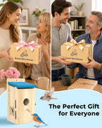 Bird House with Camera Solar Powered, Wi-Fi,Motion Detection & Night Vision,Pine Wood Birdhouse with Camera Inside,Ideal for Backyard & Nature Lovers(Light Blue)