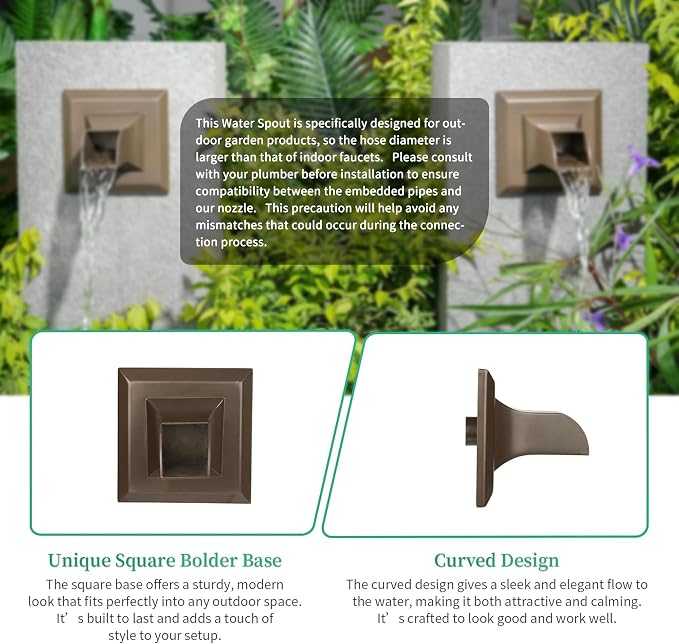 Square 316 Stainless Steel Water Fountain Spout, Outdoor Spillway Scupper with Integrated Spray Baffle, Unique Emitter Water Feature Decor for Patios, Pools, Courtyards, Water Walls(Brown)