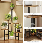 Yzosvki Corner Plant Stand Indoor with Grow Lights Set of 2, 6 Tiered Corner Plant Shelf Flower Stand for Multiple Plants, Plant Shelves Organizer Rack, Round Rustic Brown