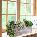 Winlyn Artificial Succulent Arrangement 14" Assorted Faux Succulents Plants in Rustic Rectangular Wooden Box Potted Succulents Plants for Farmhouse Home Table Centerpiece Windowsill Greenery Décor