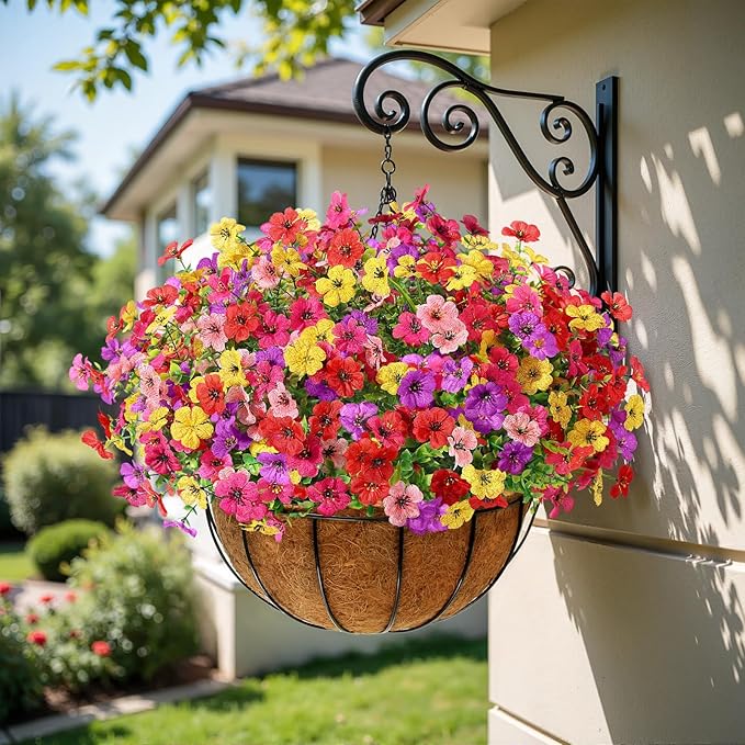 Alupssuc 48 Bundles Artificial Flowers for Outdoors Decoration, UV Resistant Silk Faux Daisy Flora Spring Fake Plastic Plants Greenery for Outside Indoor Yard Home Porch Window Box Decor, Mix 5 Colors