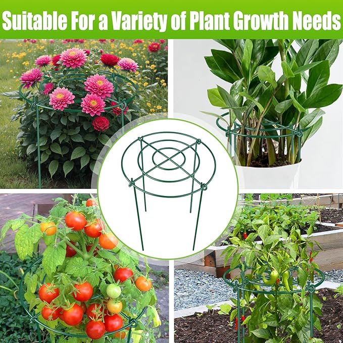8 Pack Peony Cages and Supports, 11.5" Dx16 H Plant Supports for Outdoor Plants, Heavy Duty Metal Peony Support Cage Flower Support Rings, Plant Support Ring for Rose Tomato Hydrangea Strawberry