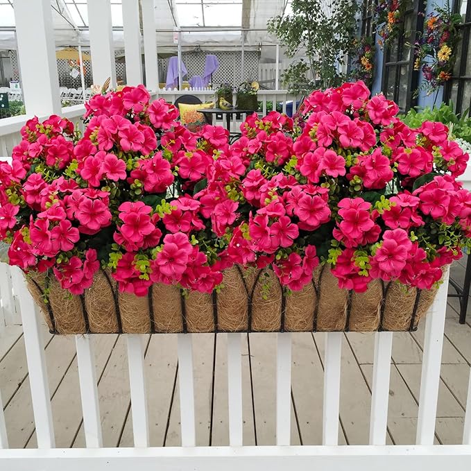 Artificial Geranium Flowers for Outdoor Decoration, 6 Bundles UV Resistant Silk Geranium Fake Plants Faux Flowers for Front Porch Garden Patio Window Box Outside Indoor Decor (Rose Red)