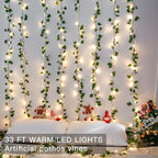 suddus Vine with Fairy Light Plug in, 33ft 100 LED Pothos String Lights Connectable with Remote, Leaf Lights for Bedroom, Room, Wall, Garden, Party, Wedding Dorm Decor (Warm White)
