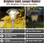 BEAU JARDIN 8 Pack Solar Pathway Lights White+ Color Changing Stainless Steel 3 Mode Outdoor Multicolor Metal Solar Powered Waterproof Glass for Garden Landscape Path Yard Walkway Driveway Silver