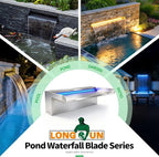 LONGRUN with lid Stainless Steel Waterfall Spillway,APP Control Multi-Color LED Light Outdoor Pool Fountain,Water Spillway Koi Pond Waterfalls Fountains Kit for Garden Patio Swimming Pool-11.8"