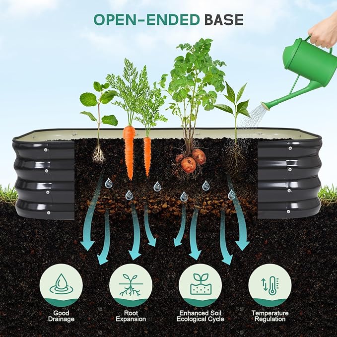 3 in 1 Galvanized Raised Garden Bed - 4x2x1ft (2Packs) Modular Planter Box Outdoor | Metal Raised Bed Kit with Bracing Rods for Gardening Vegetables Flowers Fruits Herbs (Gray)