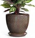 6 Inch Plant Pot, Ceramic Pots for Plants with Drainage Hole and Saucer, Decorative Planters for Indoor Plants, Small Flower Pots, Home Office Room Decor, Gifts for Plant Lovers, Retro Brown