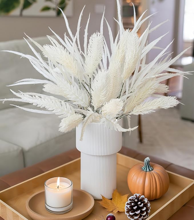 7 PCS Artificial Stems Fake Plants for Spring Summer Decor, 26 in Fake Leaves Greenery Branches White Silk Flowers Faux Foliage DIY Stems for Vase Home Kitchen Farmhouse Indoor Table Centerpiece