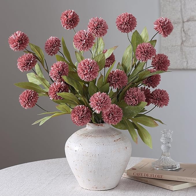 VIERENA 6 Pcs Faux Silk Pompon Mum Artificial Flowers for Vase -27", Bulk Fake Chrysanth Branches with Stems for DIY Bouquet Centerpieces Wedding Fillers Arrangements Shower Decorations (Warm Pink)