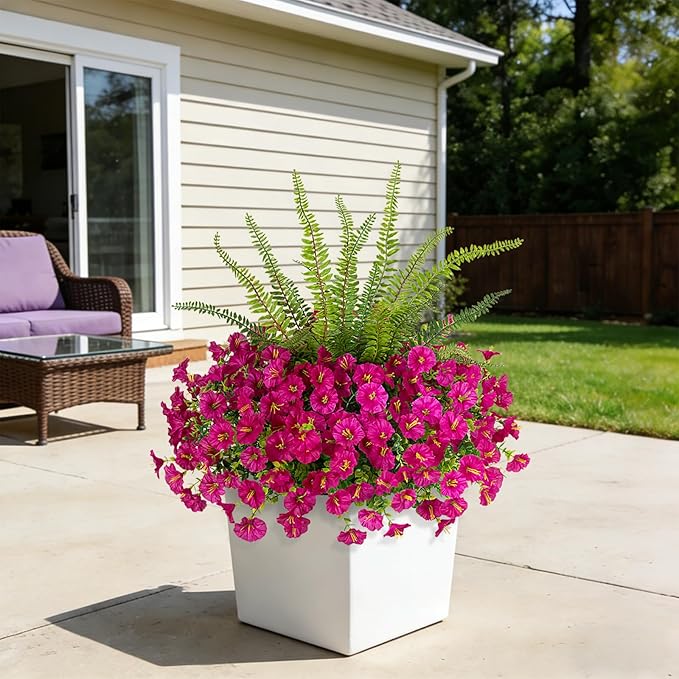 Hrobek Artificial Flowers for Outdoors Faux Plants Outside Indoor,UV Resistant Silk Fake Petunia Ferns for Home Patio Garden Back Yard Front Porch Decor(13 Bunches,Light Purple)