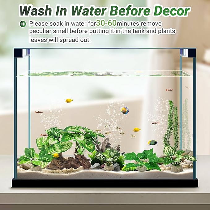 GOZILLA Silk Fish Tank Plants,Reptile Artificial Plant,Reptile Plants for Terrarium,Aquarium Decorations Accessories Set,Resin Driftwood Artificial Silk Aquarium Plant for Fish Tank.(5PCS/B-Set)