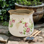 Dosayes Rustic Ceramic Planter, 6 Inch Tuscan Vintage Flower Pot with Drainage, Farmhouse Garden Pot for Indoor Plants, Kitchen & Garden Tuscan Decor, Plant Lover Gift (Pink)
