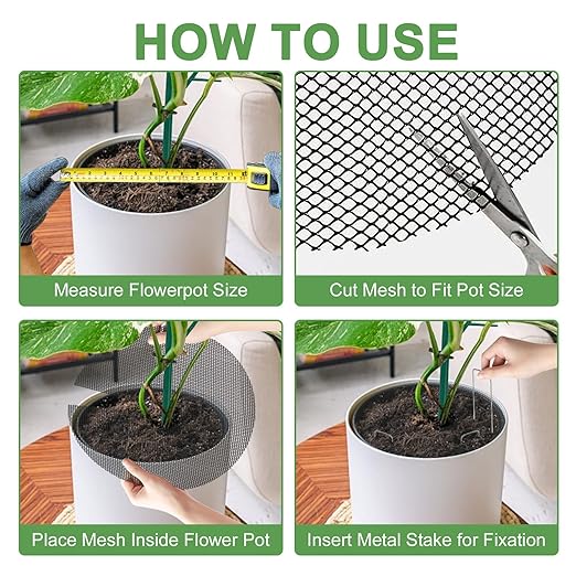 6 Pack Plant Pot Soil Cover Grids with 24 U-Shaped Nails, 11.8 Inch Cuttable Cat & Animal Digging Stopper, Indoor Outdoor Soil Protector for Potted Plants