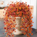 Artificial Fake Hanging Flowers Plants for Outdoor Fall Decoration,2PCS Faux Silk Daisy with Eucalyptus Leaves,UV Resistant Look Real for Outside Home Indoor Planter Porch Patio Yard Autumn Decor