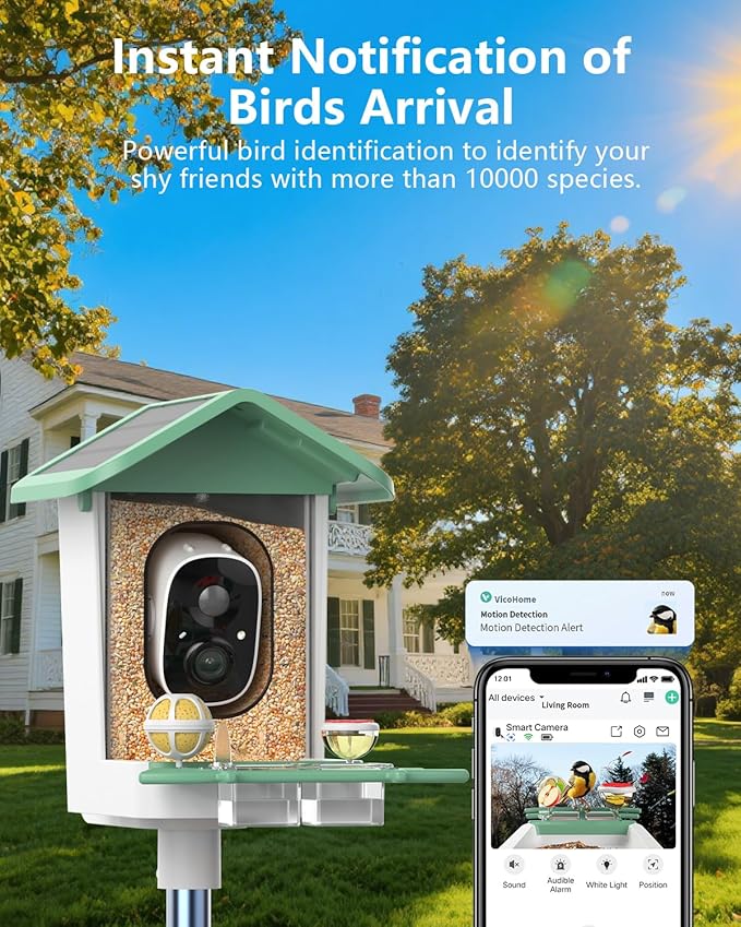 Bird Feeder with Camera, 2K Smart BirdCamera with Solar Powered, AI Identify Birds Species, Instant Arrival Alerts, 2.4Ghz WiFi Bird House for Outdoors, Ideal Gift for Family and Bird Lovers (Green)
