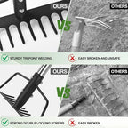 BARAYSTUS 15 Inch Wide Bow Rake, 16 Steel Tines Metal Head Rake Tool with Stainless Steel Handle, Adjustable Long Handle Garden Rake for Loosening Soil Leveling Mulch Gathering Lawns Leaves