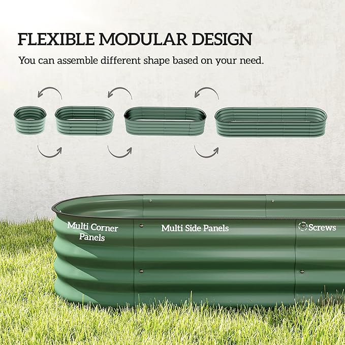 Outsunny 6.5' x 2' x 1' Galvanized Raised Garden Bed Kit, Outdoor Metal Elevated Planter Box with Safety Edging, Easy DIY Stock Tank for Growing Flowers, Herbs & Vegetables, Green