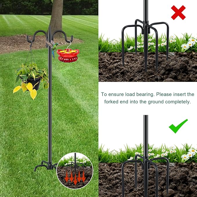Gtongoko Double Shepherds Hook for Outdoor, 2 Pack 108 Inch Heavy Duty Bird Feeder Pole 3/4 Inch Thick Garden Hooks for Hanging Hummingbird Feeder, Plant Baskets, Solar Light Lanterns