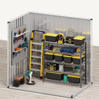DWVO 6x4ft Large Tool Storage Shed with Window, Lockable Doors, and Sloped Roof, Oversized Steel Outdoor Storage Shed for Garden, Patio, Garage, Backyard, Lawn - Gray White