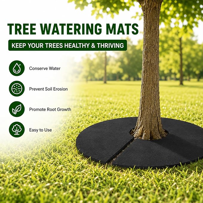 12 Pack 28 Inch Tree Mulch Rings, Non-Woven Weed Barrier Protector Circles, Round Plant Root Mat for Moisture Retention & Easy Installation