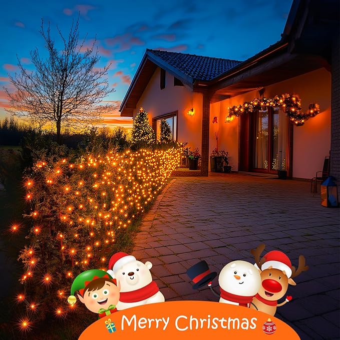 JMEXSUSS 150LED Orange Halloween Lights Indoor Outdoor, Connectable Christmas String Lights Indoor Plug in, 8 Modes Orange Lights for Halloween Fireplace Tree Bedroom Party Decor (Pack of 2)