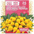 KVITER 25 Yellow Biquinho Pepper Seeds (Capsicum Chinense) - Sweety Drop Peppers, Mild Heat, High Yield, Heirloom, Non GMO Seed Packets - Vegetable Seeds for Gardens, Raised Beds, Greenhouses