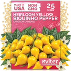 KVITER 25 Yellow Biquinho Pepper Seeds (Capsicum Chinense) - Sweety Drop Peppers, Mild Heat, High Yield, Heirloom, Non GMO Seed Packets - Vegetable Seeds for Gardens, Raised Beds, Greenhouses
