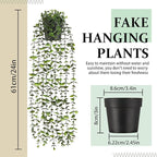 Waipfaru 2Pcs Fake Hanging Plants with Pot, Artificial Potted Faux Eucalyptus Plants Fake Vines Ivy Artificial Plants Outdoor Faux Plants Indoor Bedroom Living Room Boho Wall Porch Shelf Decor