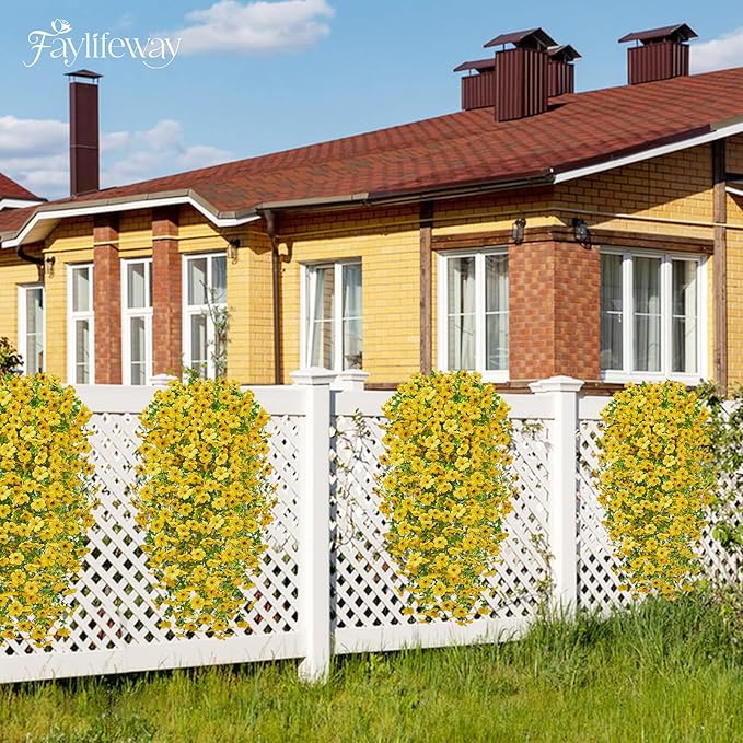 Artificial Hanging Flowers for Outdoors Spring Summer Decoration, 8PCS UV Resistant Silk Fake Hanging Plants for Patio Porch Front Yard Window Garden Indoor Decor(Yellow,8PCS)