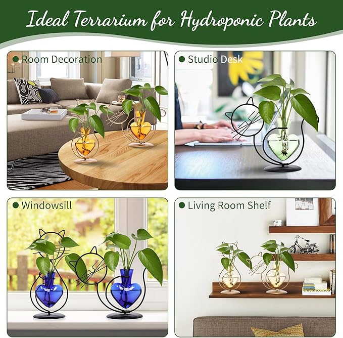Plant Terrarium Plants Propagation Station Cat Lover Gifts for Women Home Office Decor Cat Desk Accessories