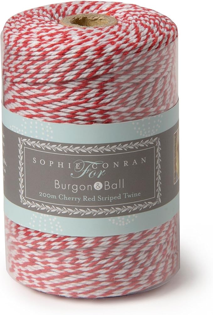 Burgon & Ball Sophie Conran Striped Garden Gift Wrapping Twine, 200 Meters Length, Red/White