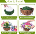 Artificial Fake Hanging Flowers Baskets for Outdoors Faux Plants Spring Outside Decor, UV Resistant Silk Morning Glory Flowers in Planter Realistic Petunias for Outdoor Porch Patio Garden Yard Home