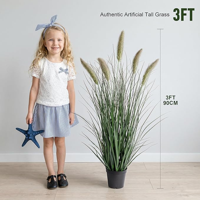 Artificial Cattail Reed Grass Plants Indoor ，Faux Cattail Grass Plant Artificial Plant Grass Outdoor,Fake Grass Tall Green Onions Fake Plant， Living Room Kitchen Office Decor (36“ 2 Pack)