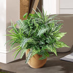 Pertivery 10 Bundles Artificial Plants, UV Resistant Outside Faux Plants Bushes, Large Fake Realistic Plastic Leaves and Stems, for Outdoor Garden, Patio, Yard,Porch Decor (Green)