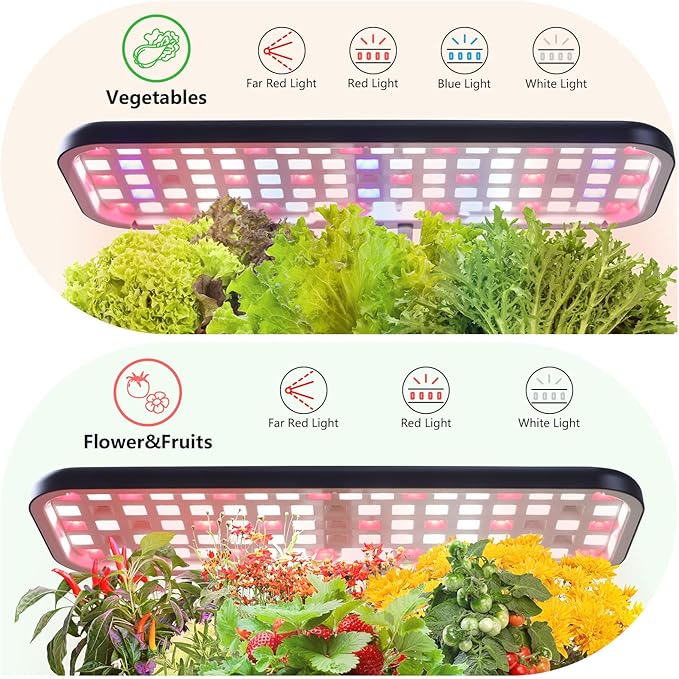 Indoor Herb Garden with Grow Light & Pots, Full Spectrum LED Planter for Kitchen Herbs & Houseplants, Height Adjustable Indoor Growing System for Home & Apartment Decor(Black, 16 * 6.3 * 7.1 inch)