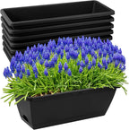 8pcs Window Box Planter,17 Inches Flower Window Boxes,Rectangle Planters Box with Drainage Holes and Trays, Plastic Vegetable Planters for Windowsill Patio Garden Home Decor Porch Yard (Black)