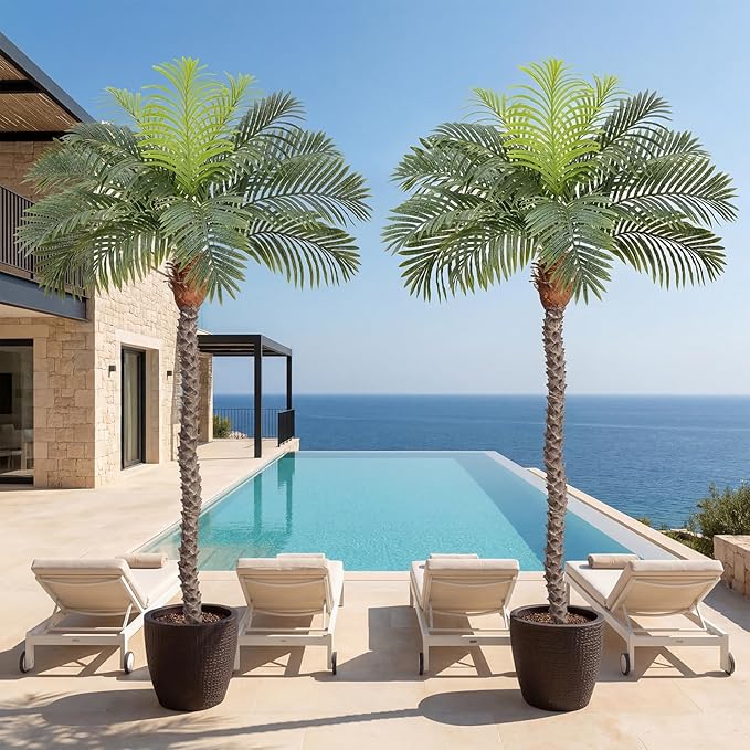 6ft Tall Artificial Phoenix Palm Tree for Outdoor Indoor Decor, Large Faux Coconut Silk Palm Tree Tropical Fake Tree Perfect for Outside Patio Poolside Home Office Decor (Set of 2)