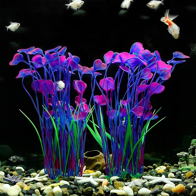 MyLifeUNIT Aquarium Plants, 2 Pack Tall Plastic Plants for Fish Tank Decorations, 15.75 Inches (Purple)