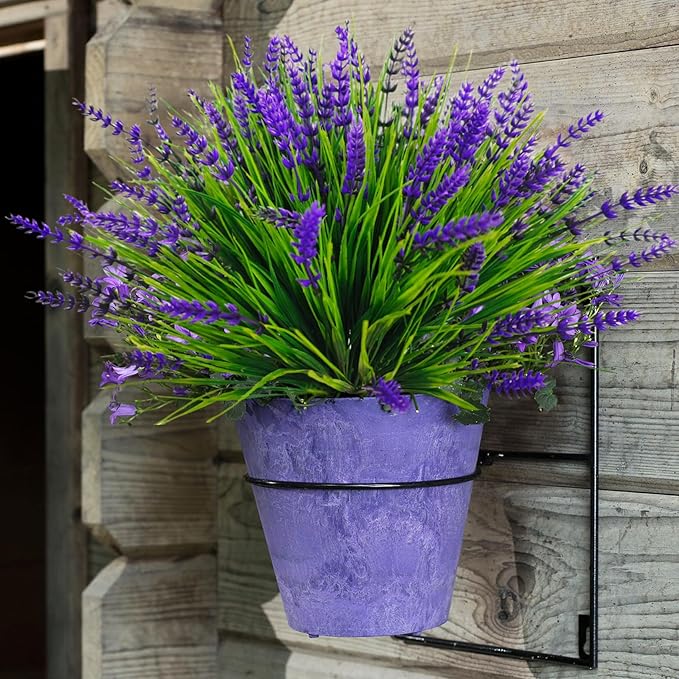 Bassion Artificial Flowers for Outdoors, 24 Bundles Fake Lavender Flowers UV Resistant Plastic Plants Faux Purple Monkey Grass for Home Porch Garden Window Box Indoor Outdoor Decorations