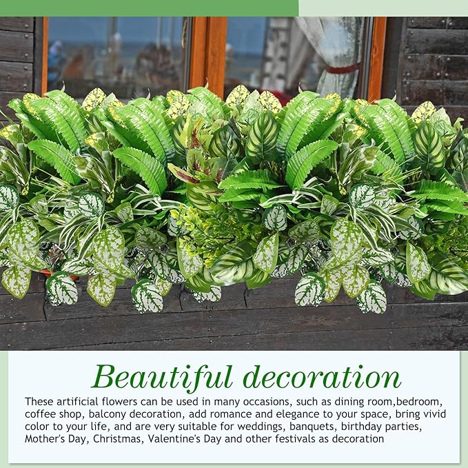 Cindeer 24 Pcs Artificial Flowers Planters for Outdoors, UV Resistant Faux Fake Greenery Plastic Plants Outdoor Indoor for Spring Summer Decors Wedding