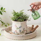 DREAMLOOM Vintage Ceramic Planter for Indoor Plants,6.1" Ice Crack Cottage Scroll Vase Tuscan Decor Flower Pots with Drainage Holes Home Kitchen Farmhouse Antique Decorative Gift (Red-Corrugated)