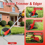 21V Cordless String Trimmer & Edger, 12" Auto-Feed Grass Cutter with 2.0Ah Battery & Fast Charger, 2-in-1 Electric Weed Wacker Lawn Tool for Yard Garden Maintenance-Red