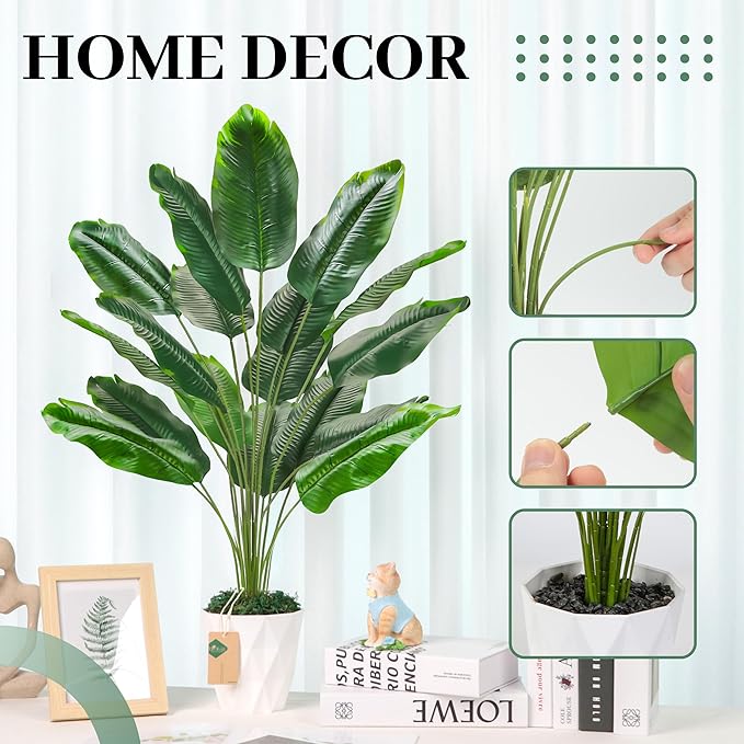 Der Rose Tall Fake Plants 28" Artificial Potted Tropical Faux Plants Banana Tree Indoor for Home Office Living Room Balcony Decor