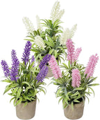 3 Colors Artificial Lavender Flowers Potted, Mini Fake Lavender Greenery, Indoor Fake Floral Decor for Home Office Desk Table Decoration
