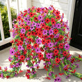 Fake Artificial Hanging Flowers for Outdoors Fake Plants Decoration, 2 Bundles Faux Silk Colorful Daisy Eucalyptus Realistic UV Resistant for Outside Home Planter Porch Patio Yard Decor(Purple Red)