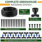Meonum 65FT Greenhouse Watering System, Quick Connector Hanging Plant Watering System Automatic Mist Irrigation Kit with 1/4'' Blank Tubing, Two way Faucet Connector, Adjustable Misting Nozzle(1 Pack)