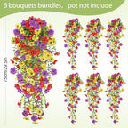 Artificial Flowers for Outdoors Spring Decor, 6 Bundles UV Resistant Realistic Faux Silk Hanging Flowers, Fake Plants for Planter Indoor Outside Garden Porch Patio Balcony Yard Farmhouse（Mix）